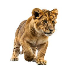 Fototapeta premium Lion cub on black background portrait