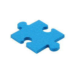 Single vibrant blue matte cardboard corner jigsaw puzzle piece with straight edges & interlocking tabs, perfectly isolated on pristine transparent plain. Concept of problem-solving and connection