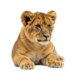 Fototapeta premium Adorable lion cub on black background