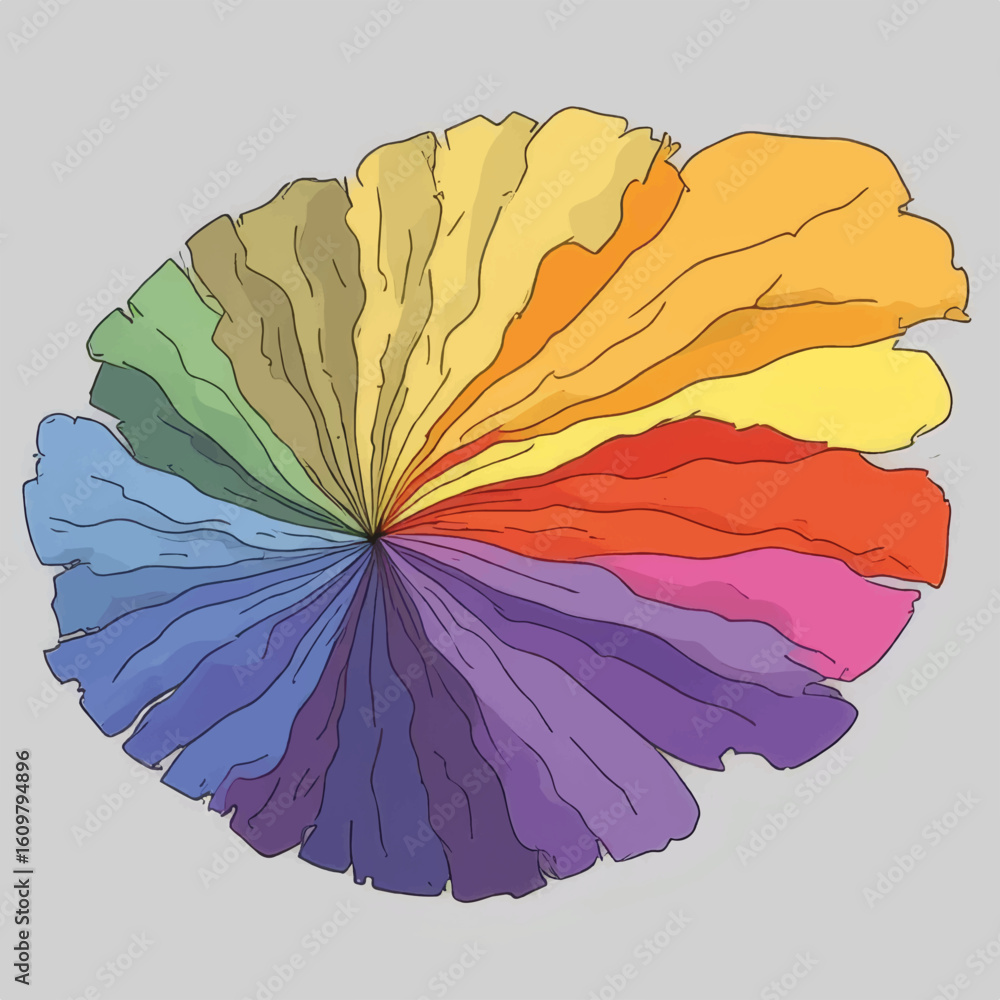 Poster Colorful abstract fan shape in circular design with layered segments  