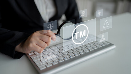 Trademark protection and legal compliance with TM icon, copyright law, patent check, intellectual...