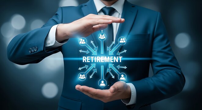 A businessman protects a retirement plan, symbolizing financial security and future savings