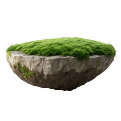Stone Island with Lush Green Moss:  Serene, Fantasy Landscape, 3D Render, Isolated on Black.