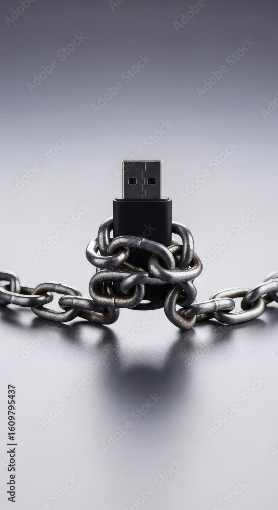 Aufkleber usb flash drive entangled in chains, symbolizing data security, restriction, or encrypted informatio