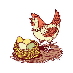 Vector chicken and eggs illustration. Adobe Illustrator Artwork