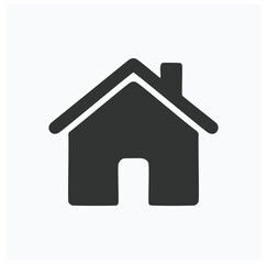 Simple dark grey house icon with pitched roof and chimney home building