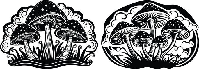 "Fantasy Glowing Mushrooms Vector Pack –  Magical Forest Vibes (Transparent PNG)"