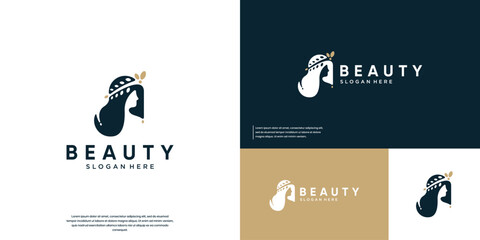 Silhouette of a woman logo, symbol of beauty for spa and salon, graphic design template.