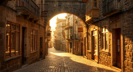 Fototapeta premium Old Town Street with Stone Archway.