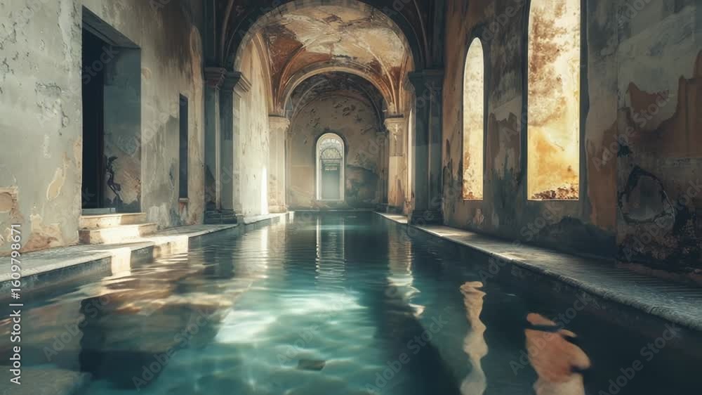 Poster old structure with a small pool of water inside