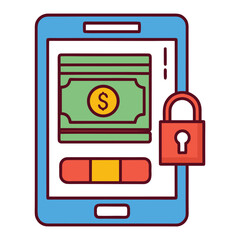 Secure mobile banking transaction with padlock and currency vector