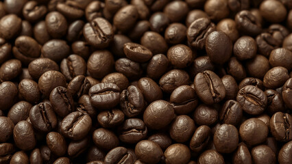 Fototapeta premium Highly Detailed Ultrarealistic Seamless Pattern of Freshly Roasted Coffee Beans, Perfect for Cafe Menus, Food & Beverage Marketing, and Textural Backgrounds