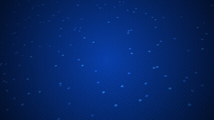 Abstract blue digital background with glowing squares and dot grid, technology data network concept, 3D render.