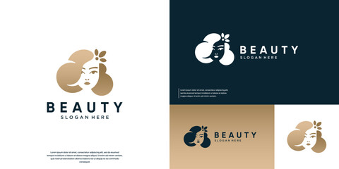 Women's logo with negative space style, symbol of natural beauty, vector design template.