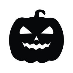 Halloween pumpkin spooky expression with curved stem and zigzag teeth silhouette for October horror night icon vector illustration design.
