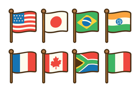 Colorful World Flags Grid. Flat vector mini-illustrations world flags in colors children's illustrations:
