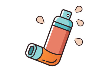 Colorful Vector Illustration of an Asthma Inhaler with Water Droplets for Allergy Relief and Respiratory Health