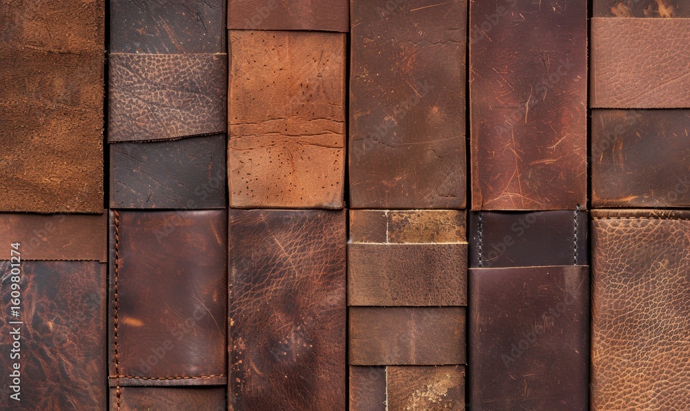 Aufkleber assorted brown leather pieces displaying texture and grain for background use