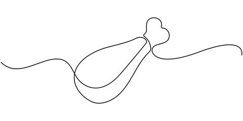 Chicken hindquarter one line continuous drawing. Fresh chicken meat continuous one line illustration. Vector minimalist linear illustration, Fried Chicken Single Line Icon, One Continuous Line Drawing