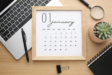 Desktop calendar on a modern desktop. Schedule and time planning in office and business.