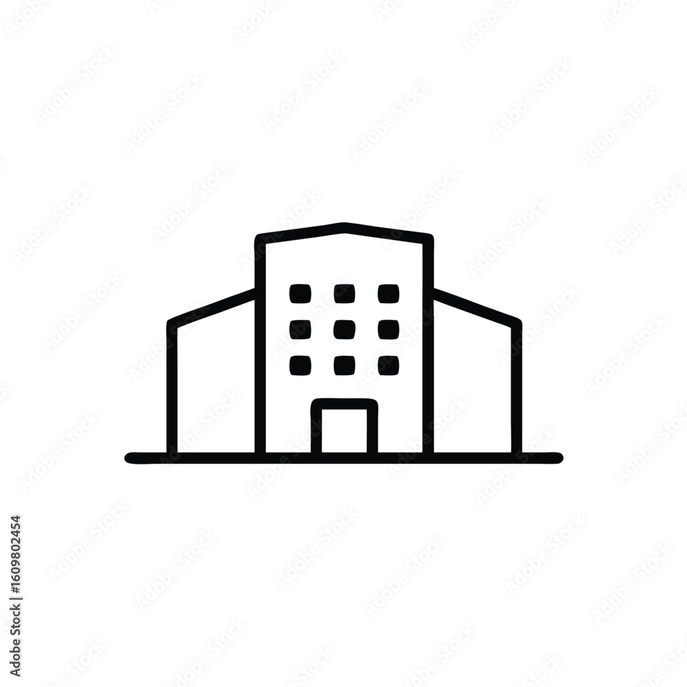 Poster outline a multi story office building with windows entrance architecture icon