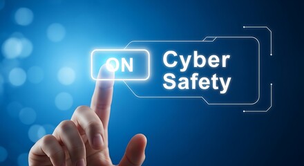 Finger presses on button for cyber safety concept