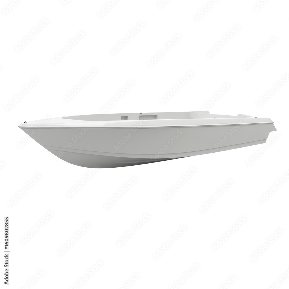 Poster pristine boat hull, sleek clean lines and unblemished fiberglass finish, presented as a standalone o
