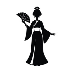 Obraz premium Japanese Woman in Kimono, Silhouette of Japanese Woman in Traditional Kimono