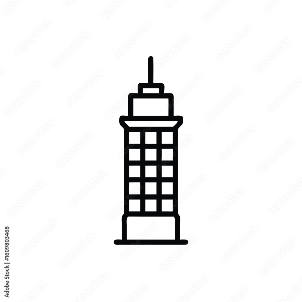 Aufkleber outline a tall rectangular building with grid windows antenna skyscraper architecture