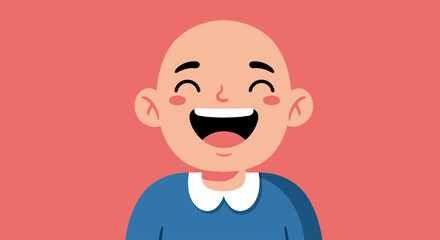 Obraz premium A joyful vector illustration capturing the pure happiness and laughter of a bald character, a minimalist symbol of positivity and strength.