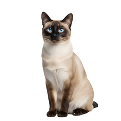 Elegant Siamese cat sitting black background