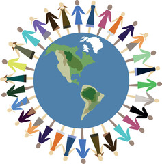 People around globe holding hands in unity
