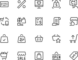 Editable stroke e commerce shopping online retail shop store sale discount purchase icon vector graphic design resource and more vector icons