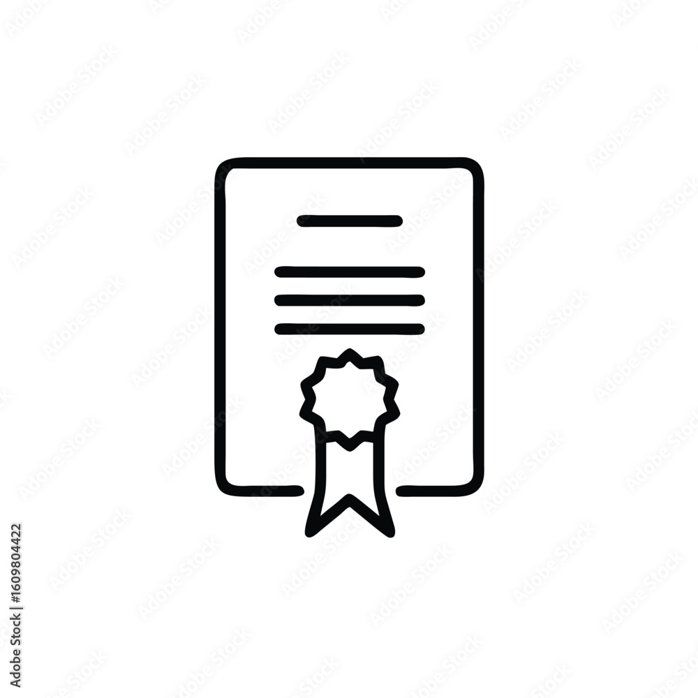 Poster outline icon a certificate with seal lines text document award