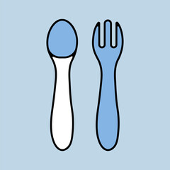 Spoon and fork for baby vector isolated icon