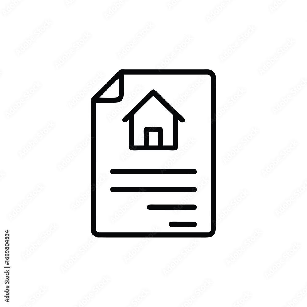 Poster outline icon a house on a document with text lines home paper 1