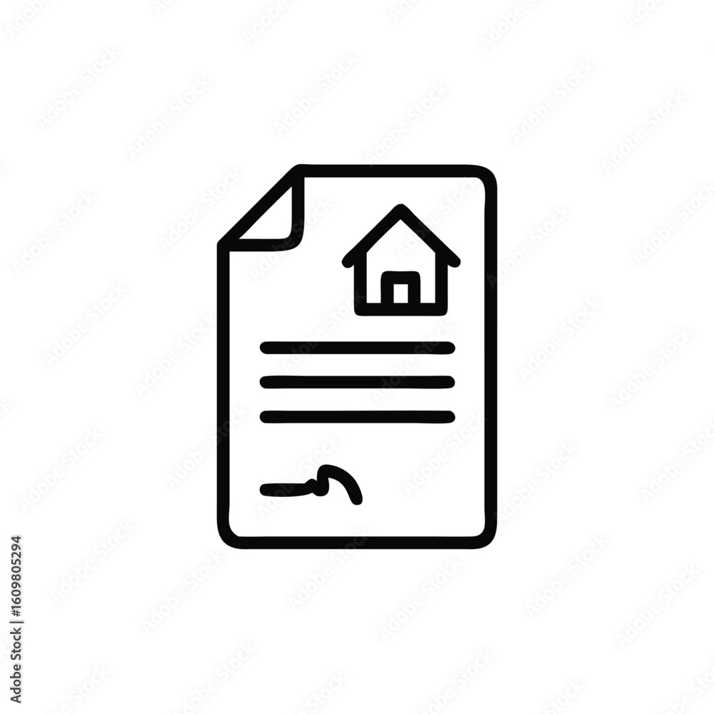 Poster outline icon a property contract with house signature document paper