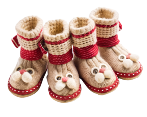 Cute knitted animalthemed baby booties isolated on transparent background