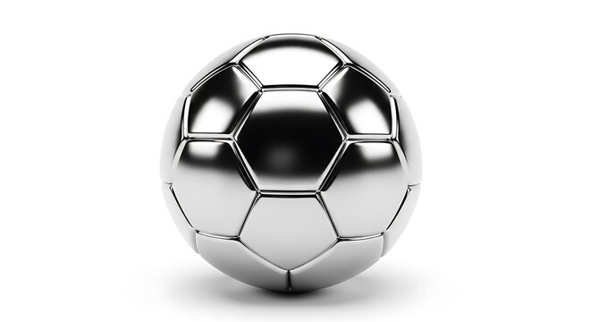 Shiny silver soccer ball on white background