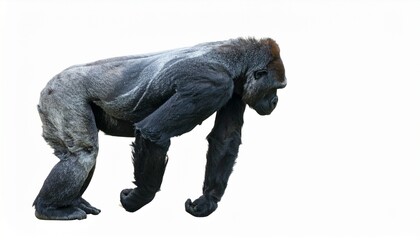 Obraz premium Powerful Western Lowland Gorilla Walking, Isolated, Majestic, Wild, Primate, Animal, Mammal, Africa,