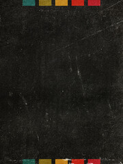 Retro VHS design aesthetic background cover. Rainbow striped VHS backdrop. Vintage design with colorful lines on black paper background texture with dust, noise, scratches. Vertical layout template