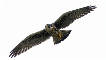 Fototapeta premium Majestic Peregrine Falcon in Flight, Wings Spread Wide, Soaring High
