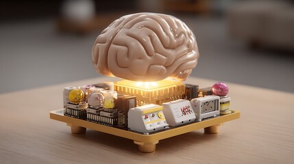 A futuristic AI brain made of circuits and data streams