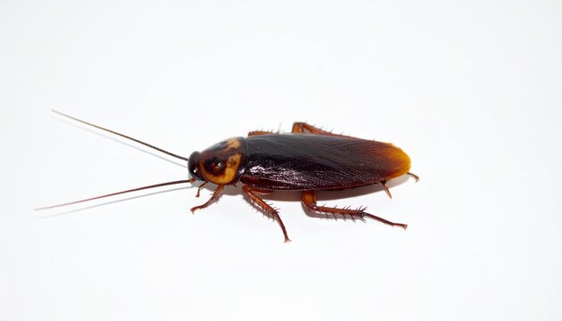 Closeup Image of a Brown Cockroach on White Background