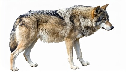 Fototapeta premium Grey Wolf Profile, Canine Wild Animal, Mammal, Predator, Fauna, Isolated White Background