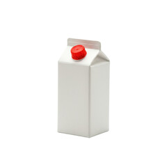 Fototapeta premium A miniature, unopened, transparent cardboard milk carton with a red cap, isolated on a pure transparent studio background with perfect diffused lighting, ultra-photorealistic commercial product