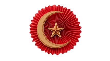 Festive paper rosette with star and crescent design isolated on transparent background 