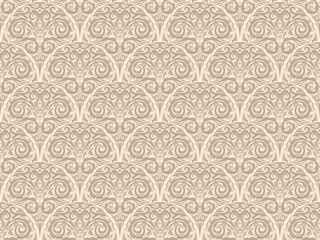 seamless pattern with swirls and floral motifs. soft beige classic damask or Victorian background for wallpaper, textiles, and decorative elements.
