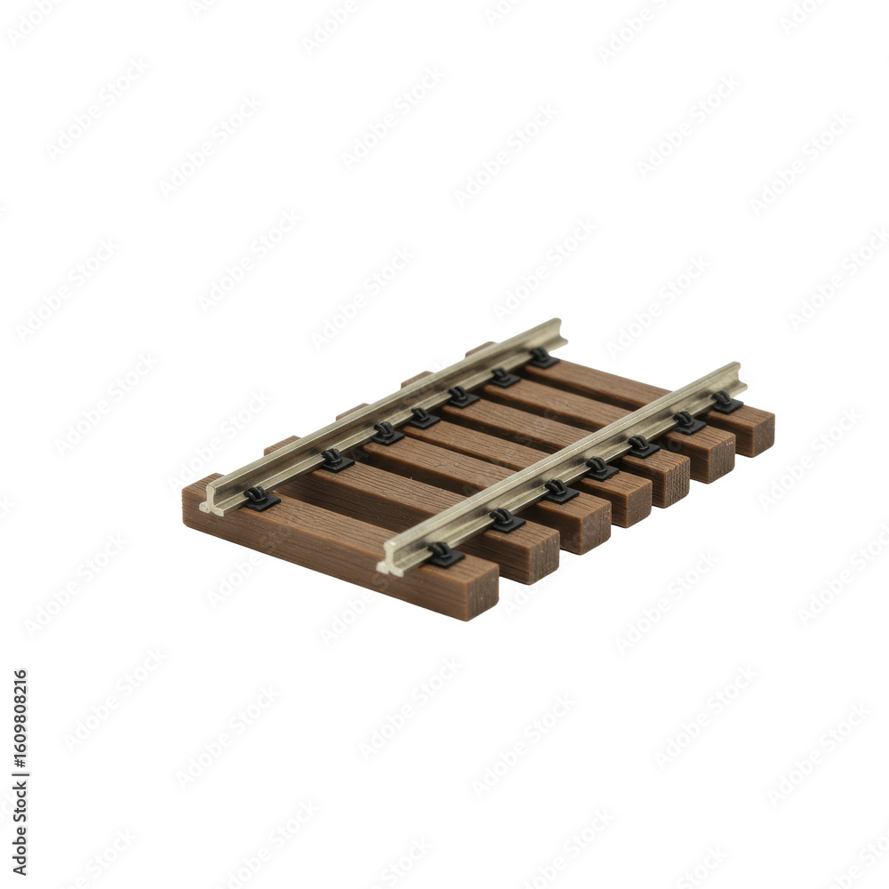 Aufkleber pristine miniature model train track segment with dark grey rails and brown textured sleepers, clean