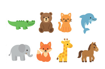 Obraz premium Alphabet Animal Icons. Flat vector mini-illustrations of alphabet animals in colors children's illustrations: